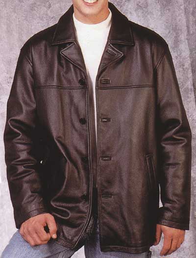 Bigmen.com Big and Tall Vintage Leather Car Coat with Zip In/Out