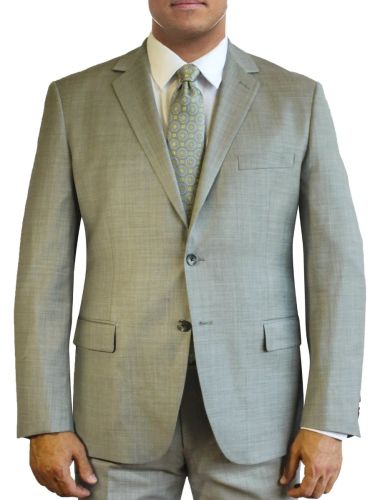 Tan Sharkskin Finish All Wool Designer Suit by Daniel Hechter to Size 58R and 58L