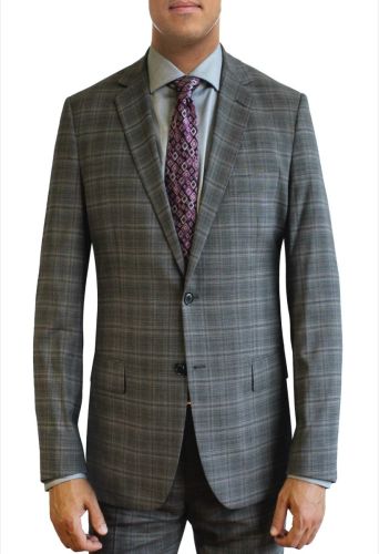 Grey Windowpane Plaid All Wool Designer Suit by Daniel Hechter to Size 58R and 58L
