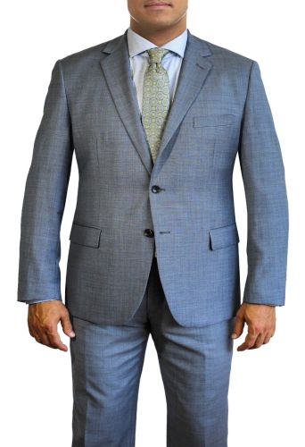 Light Blue Sharkskin Finish All Wool Designer Suit by Daniel Hechter to Size 58R and 58L