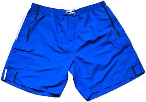 Big and Tall Two Tone Double Stripe Cargo Swim Trunks to Size 8XB in Blue, Black, Grey