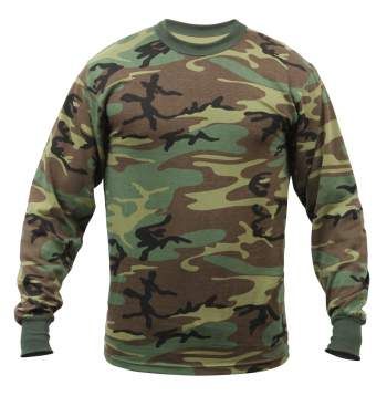 Military Camo Green Long Sleeve Tee Shirt for Hunting and Casual Wear to Size 6X