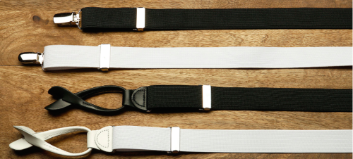 Black and White Clip On or Button Suspenders