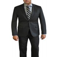 Deep Charcoal Windowpane Plaid All Wool Designer Suit by Daniel Hechter to Size 58R and 58L